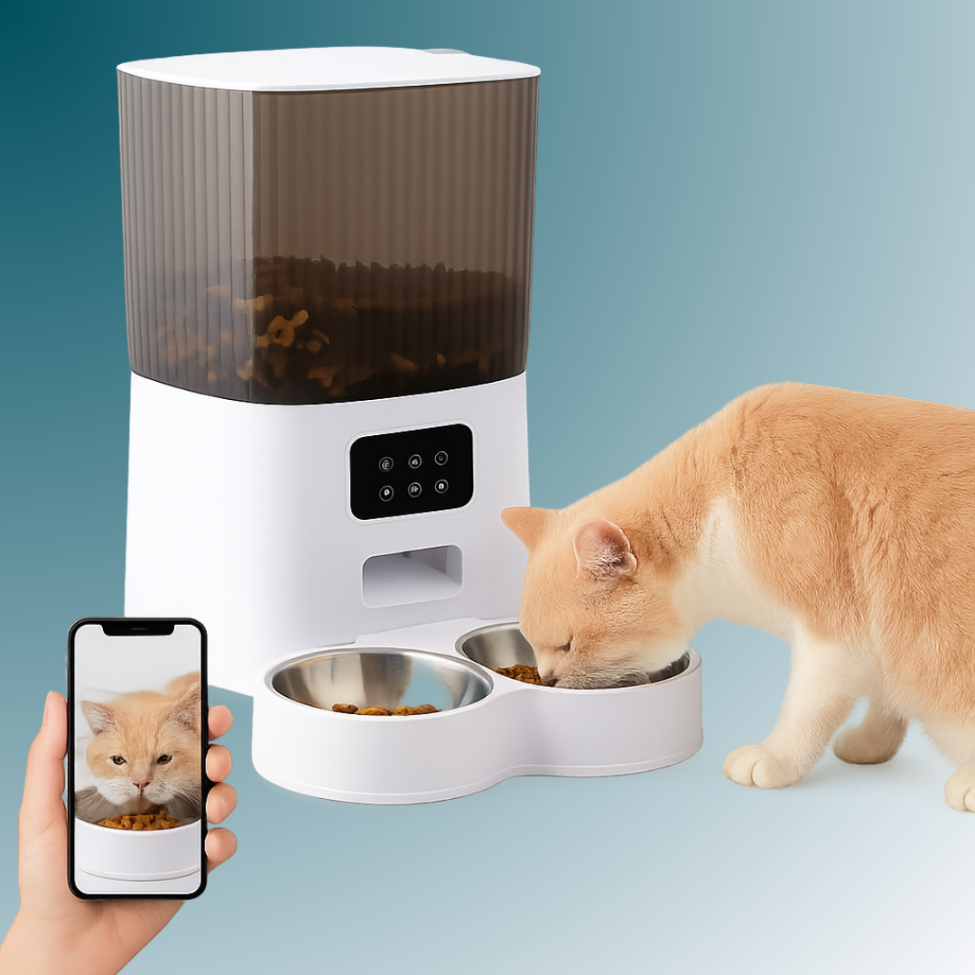 - SmartPfote - TwinFeed Cam 5L – Dual-Bowl Smart Feeder with Camera & Voice Control