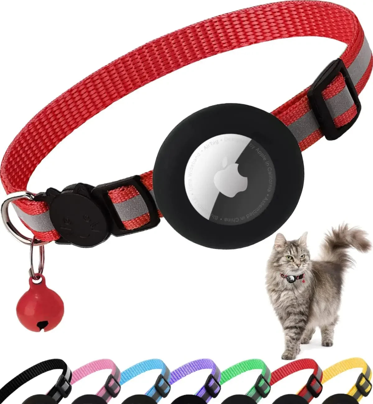 - SmartPfote - TrackBell – Reflective Breakaway AirTag Cat Collar