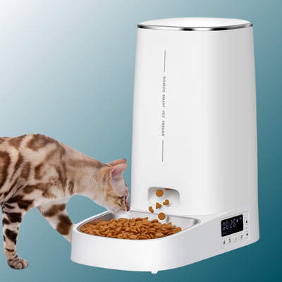- SmartPfote - SmartFeeder 4L – Button-Controlled Automatic Feeder for Cats & Dogs