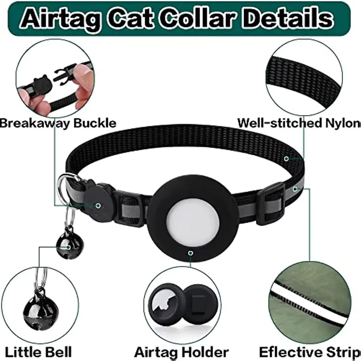 - SmartPfote - TrackBell – Reflective Breakaway AirTag Cat Collar