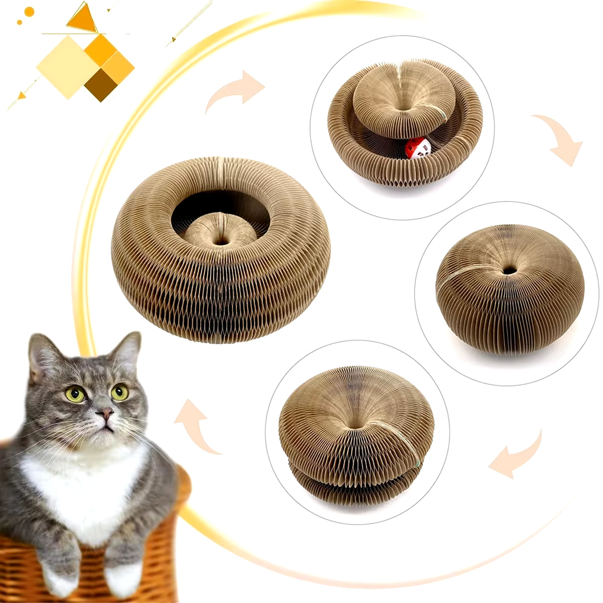 - SmartPfote - FlexiScratch – Collapsible Corrugated Cat Scratcher Toy