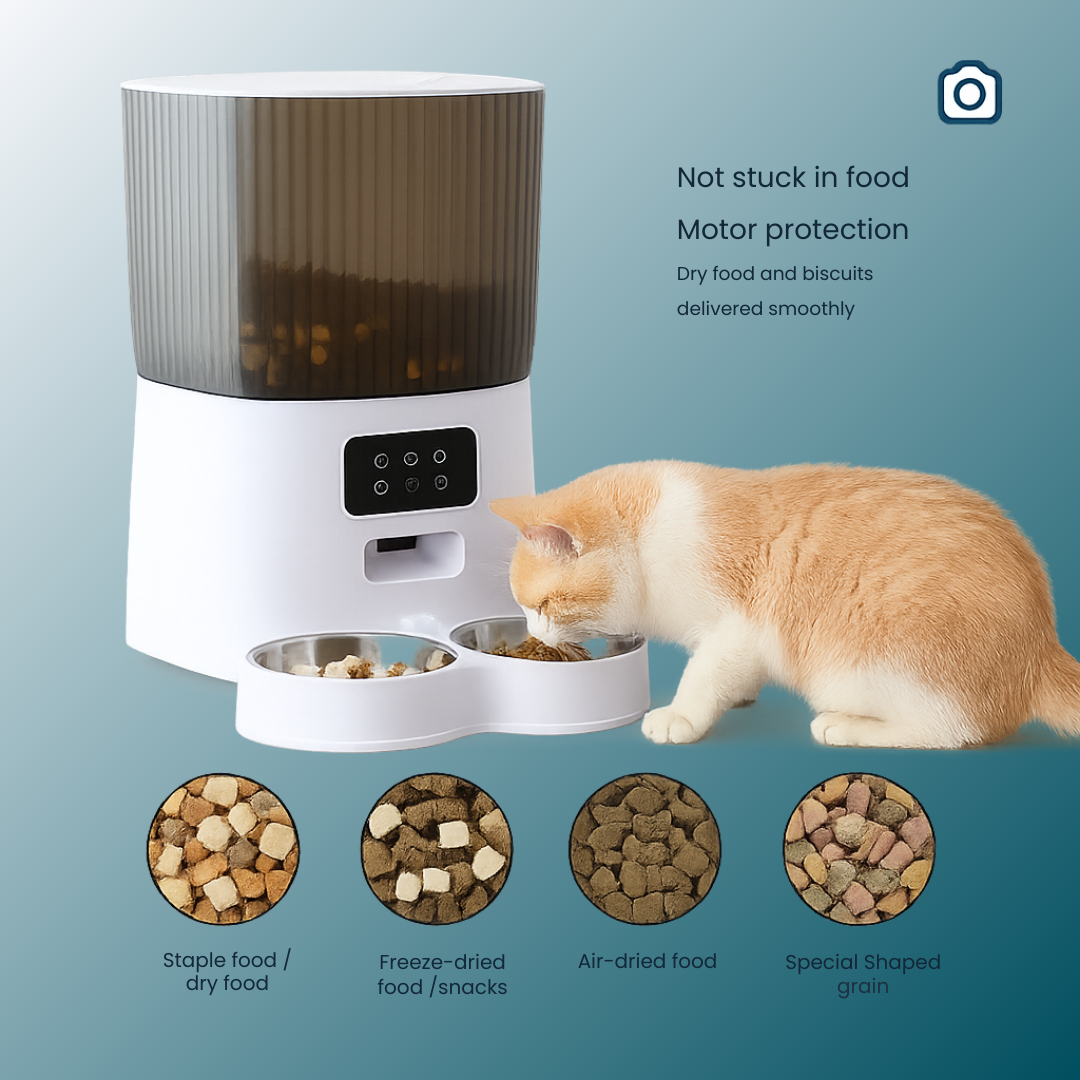 - SmartPfote - TwinFeed Cam 5L – Dual-Bowl Smart Feeder with Camera & Voice Control