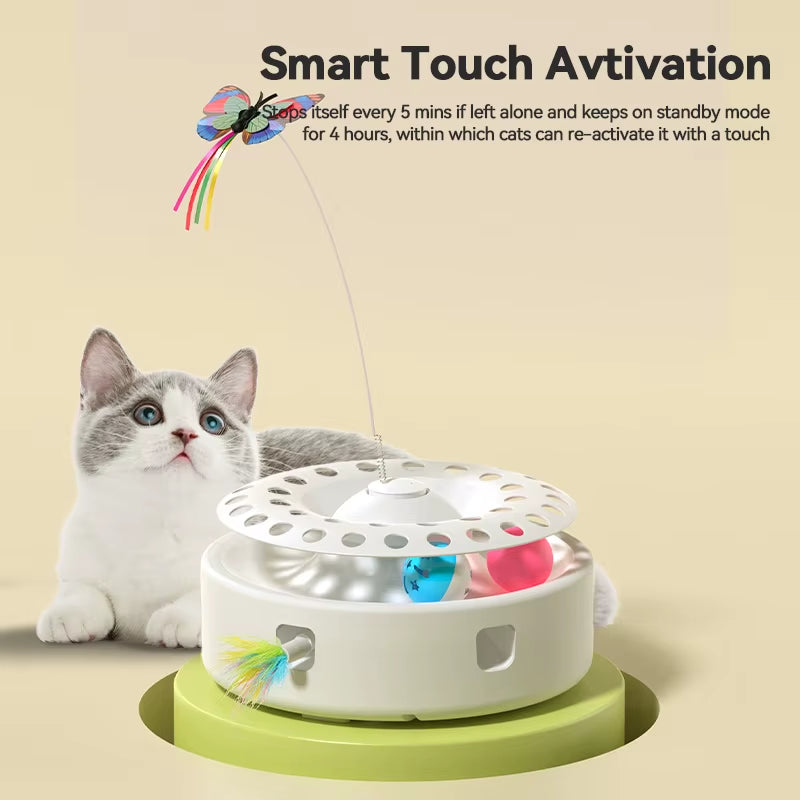 - SmartPfote - PlayTrio – 3-in-1 Automatic Cat Toy with Butterfly & Track Balls