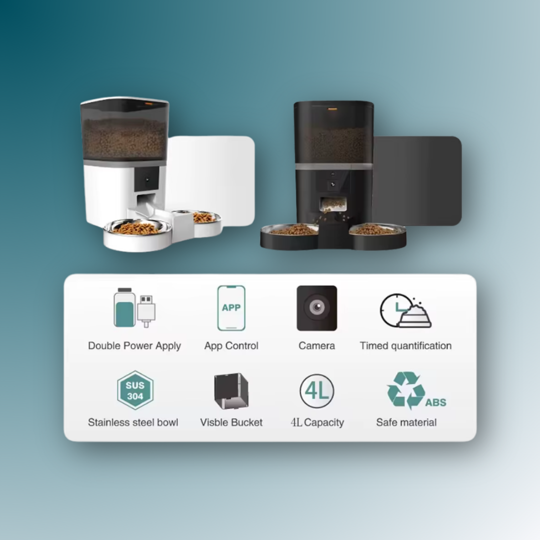 4L Automatische Katzenfutterer Smart Pet Feeder für Katzen kleine Hunde Lebensmittelspender mit Kamera -Rekorder Timing Quantitative Doppelschale