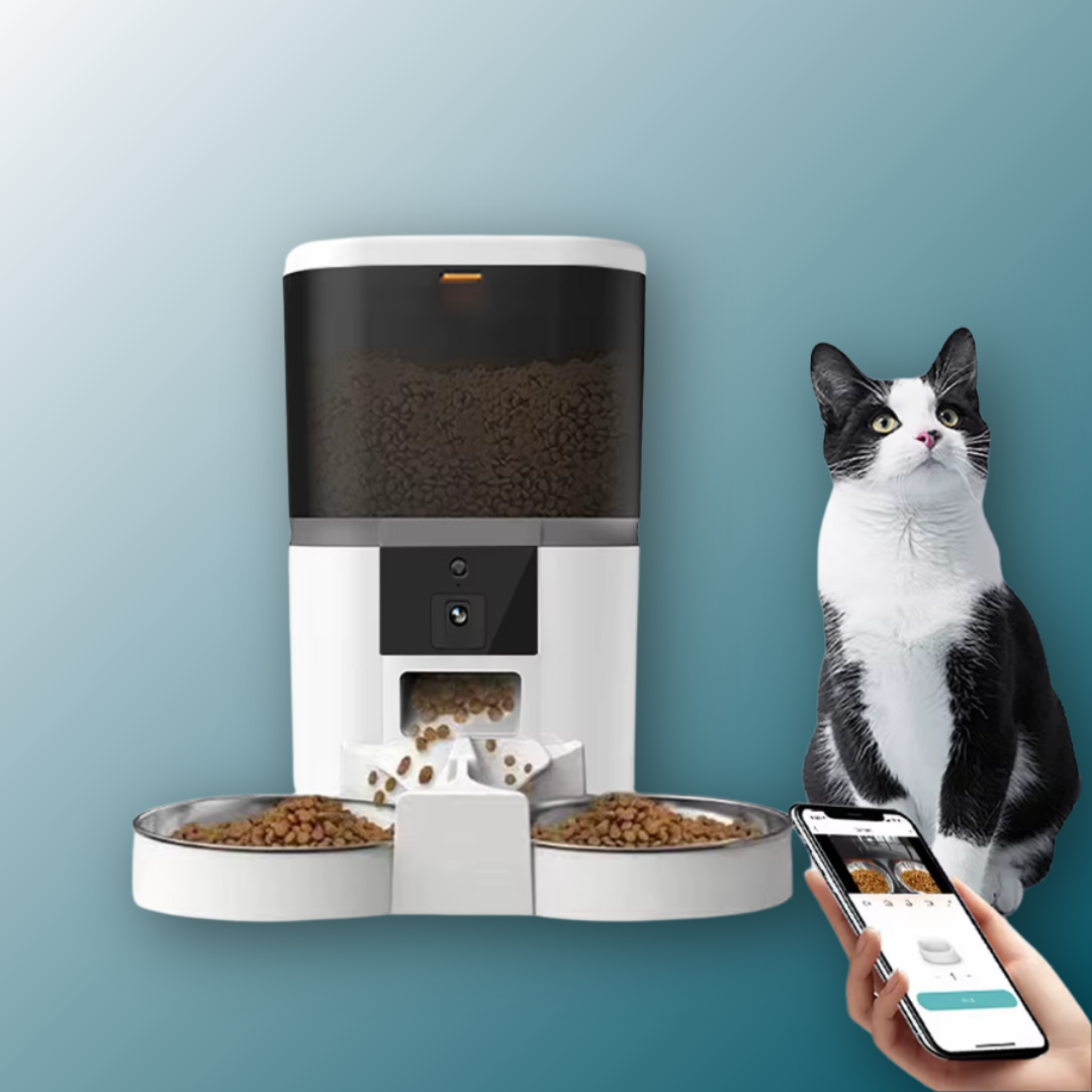 4L Automatische Katzenfutterer Smart Pet Feeder für Katzen kleine Hunde Lebensmittelspender mit Kamera -Rekorder Timing Quantitative Doppelschale